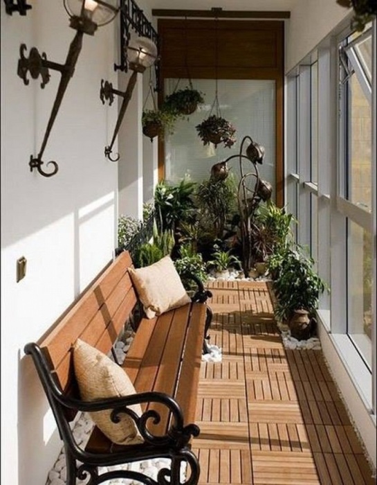 summer balcony with plants